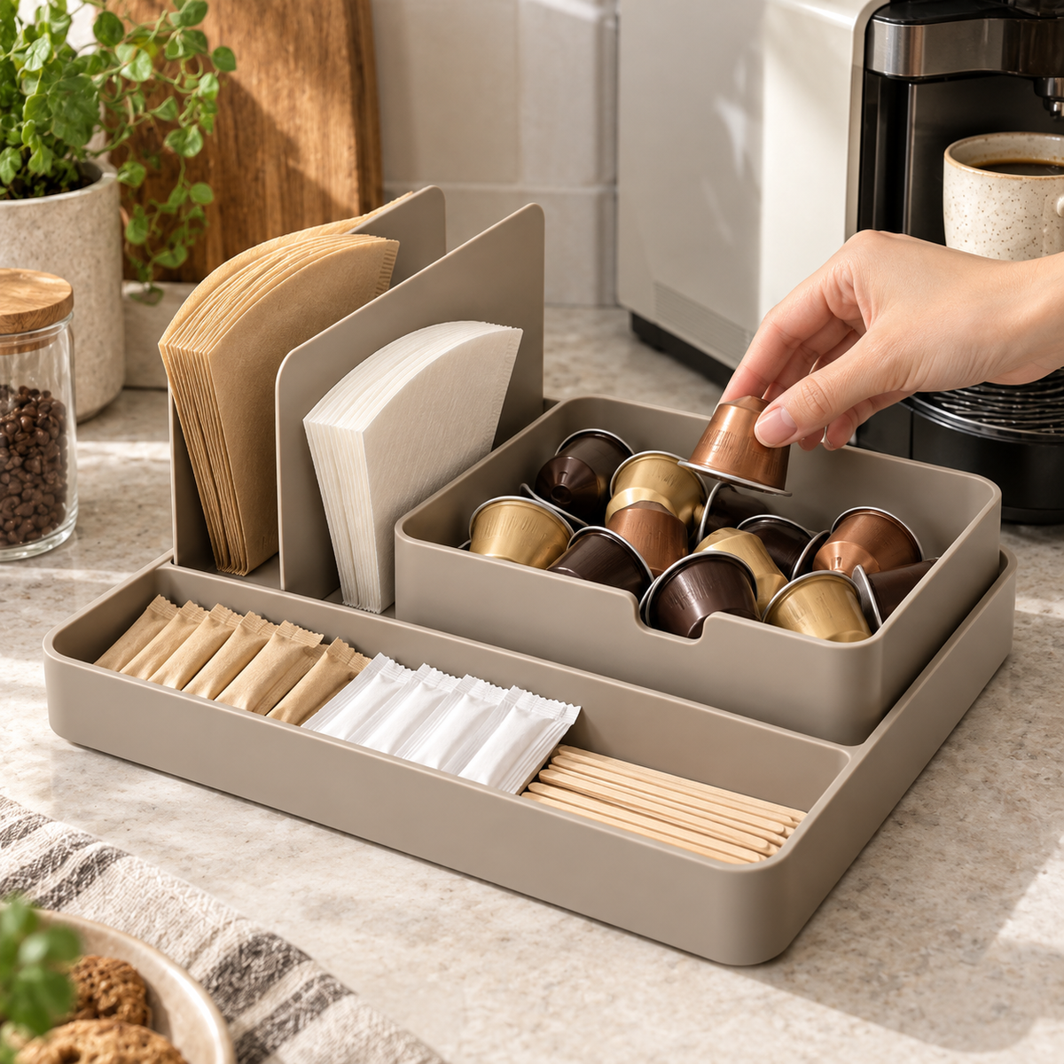 Three-Zone Coffee Accessory Station