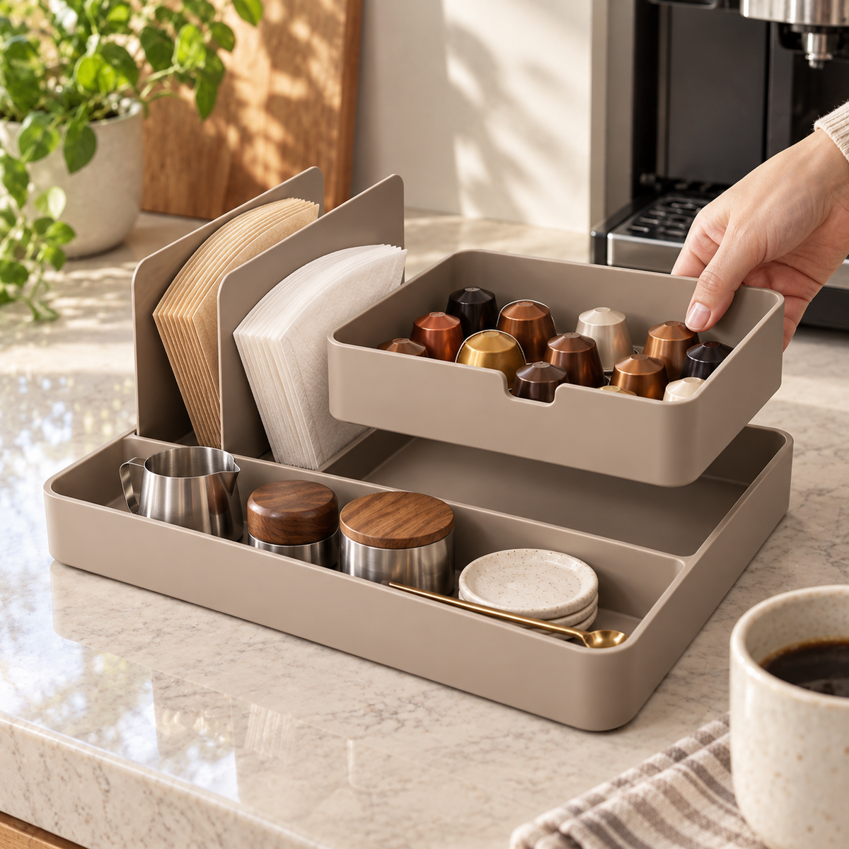 Three-Zone Coffee Accessory Station