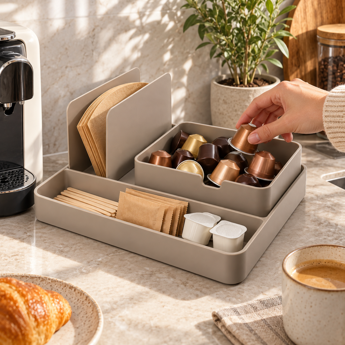 Three-Zone Coffee Accessory Station