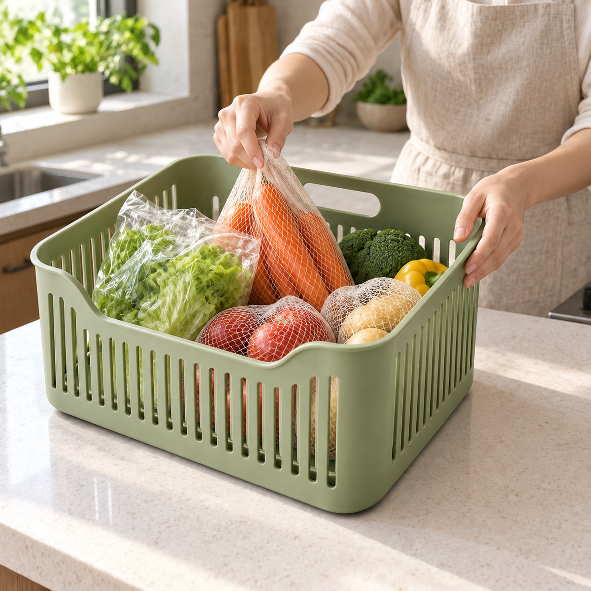Ventilated Produce-Package Pantry Basket