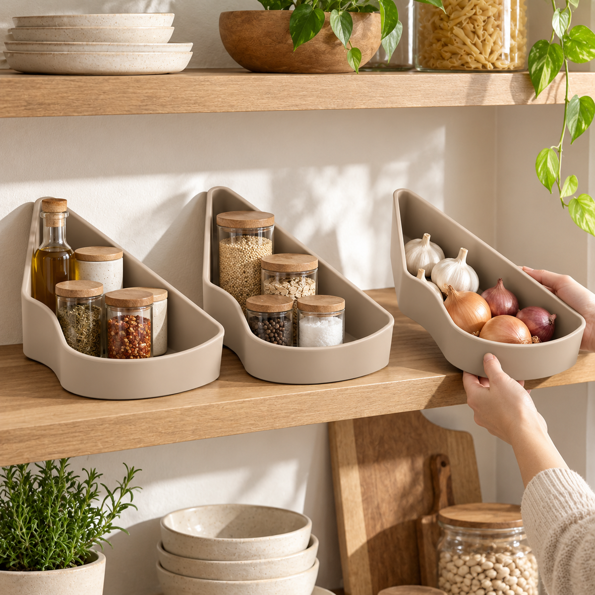 Three-Wedge Corner Pantry Tray Set