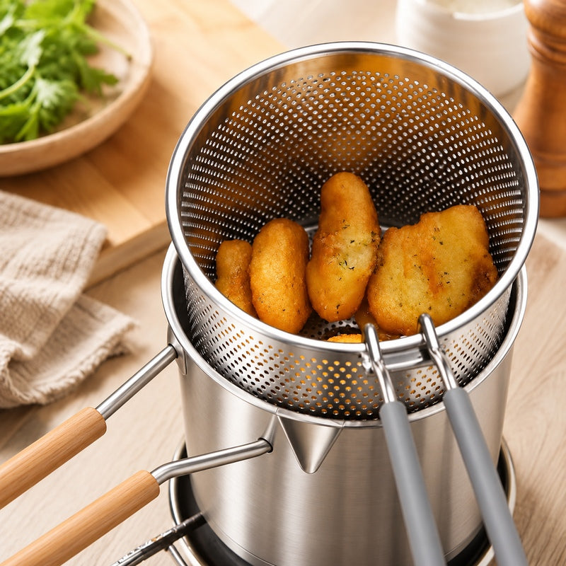 Close-up of the perforated basket, pouring lip and separate handles